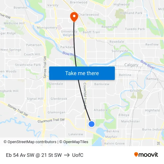 Eb 54 Av SW @ 21 St SW to UofC map