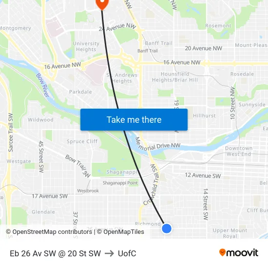 Eb 26 Av SW @ 20 St SW to UofC map