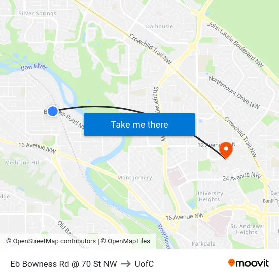 Eb Bowness Rd @ 70 St NW to UofC map