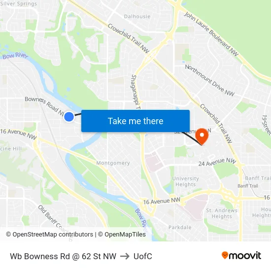 Wb Bowness Rd @ 62 St NW to UofC map