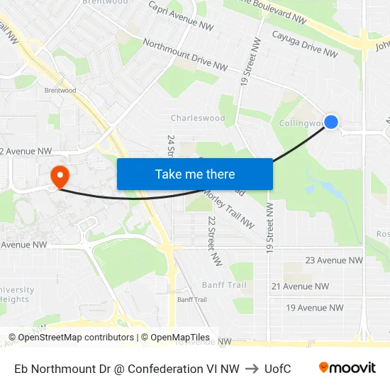 Eb Northmount  Dr @ Confederation VI NW to UofC map