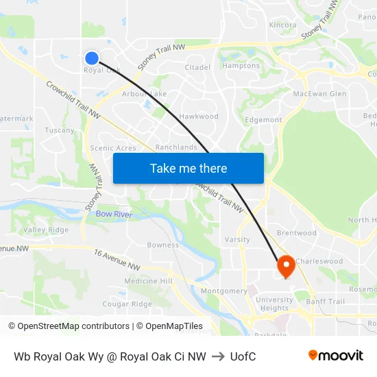 Wb  Royal Oak Wy @  Royal Oak Ci NW to UofC map