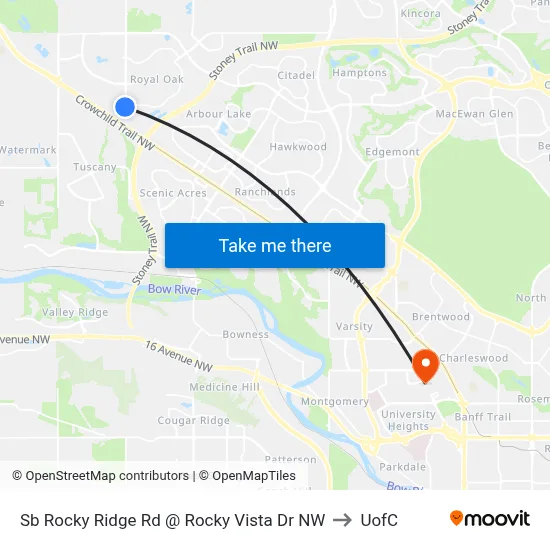 Sb Rocky Ridge Rd @ Rocky Vista Dr NW to UofC map