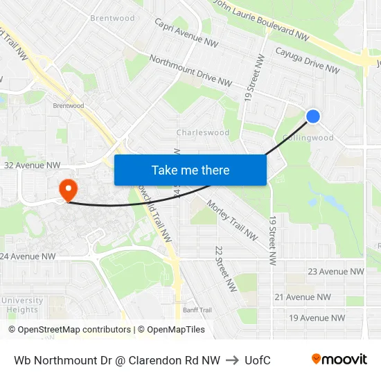 Wb Northmount Dr @ Clarendon Rd NW to UofC map