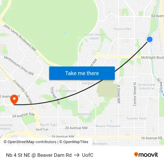 Nb 4 St NE @ Beaver Dam Rd to UofC map