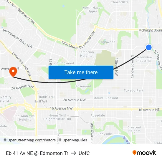 Eb 41 Av NE @ Edmonton Tr to UofC map