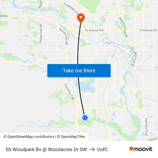 Eb Woodpark Bv @ Woodacres Dr SW to UofC map