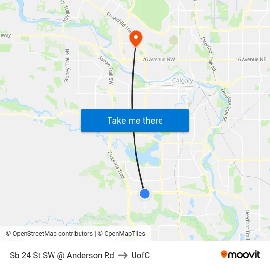 Sb 24 St SW @ Anderson Rd to UofC map
