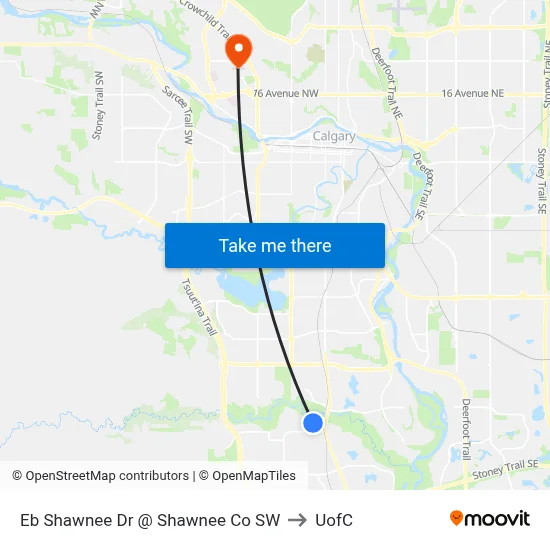 Eb Shawnee Dr @ Shawnee Co SW to UofC map