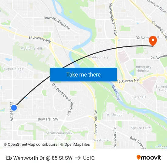 Eb Wentworth Dr @ 85 St SW to UofC map