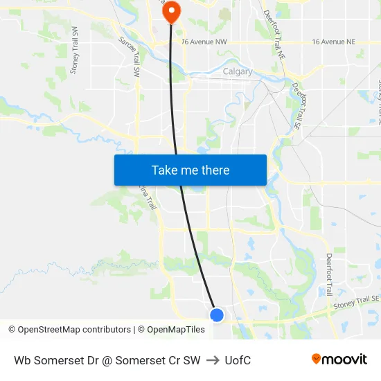 Wb Somerset Dr @ Somerset Cr SW to UofC map