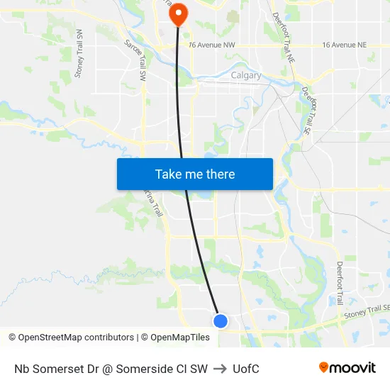Nb Somerset Dr @ Somerside  Cl SW to UofC map