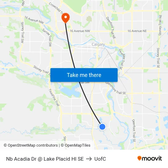 Nb Acadia Dr @ Lake Placid Hl SE to UofC map