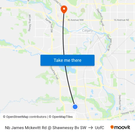 Nb James Mckevitt Rd @  Shawnessy Bv SW to UofC map