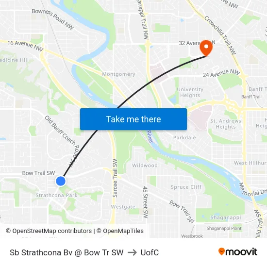 Sb Strathcona Bv @ Bow Tr SW to UofC map