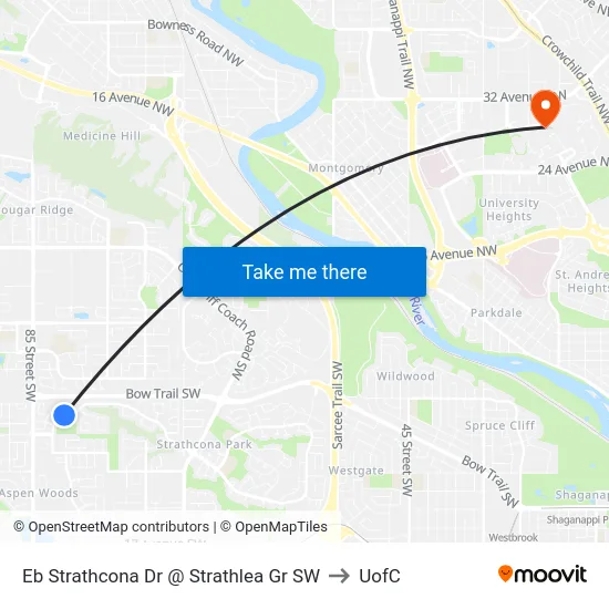 Eb Strathcona Dr @ Strathlea Gr SW to UofC map