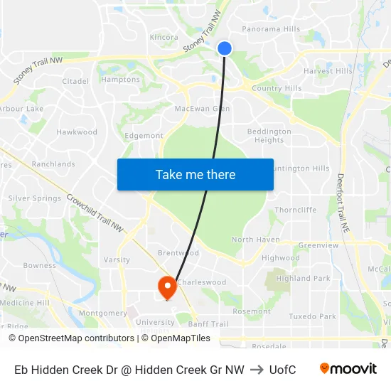 Eb Hidden Creek Dr @ Hidden Creek Gr NW to UofC map