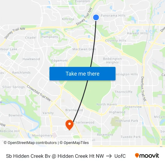 Sb Hidden Creek Bv @ Hidden Creek Ht NW to UofC map