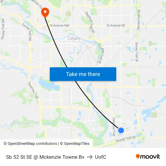 Sb 52 St SE @ Mckenzie Towne Bv to UofC map