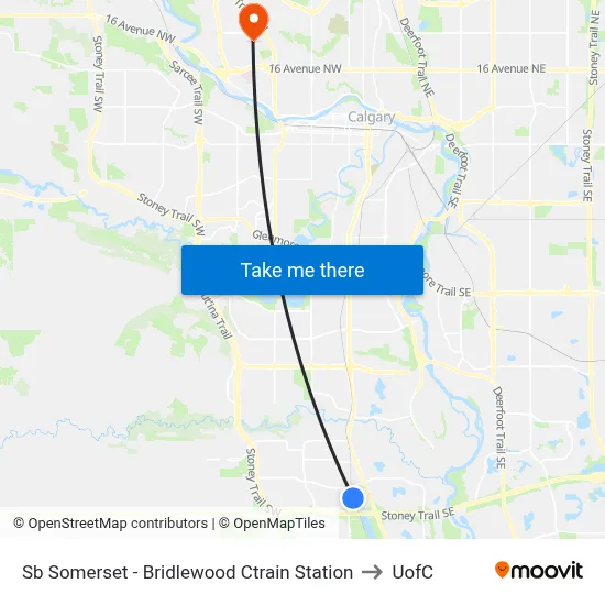 Sb Somerset - Bridlewood Ctrain Station to UofC map