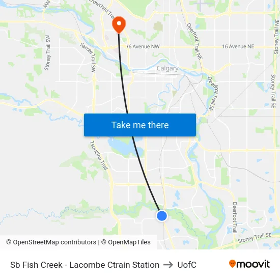 Sb Fish Creek - Lacombe Ctrain Station to UofC map