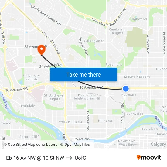 Eb 16 Av NW @ 10 St NW to UofC map