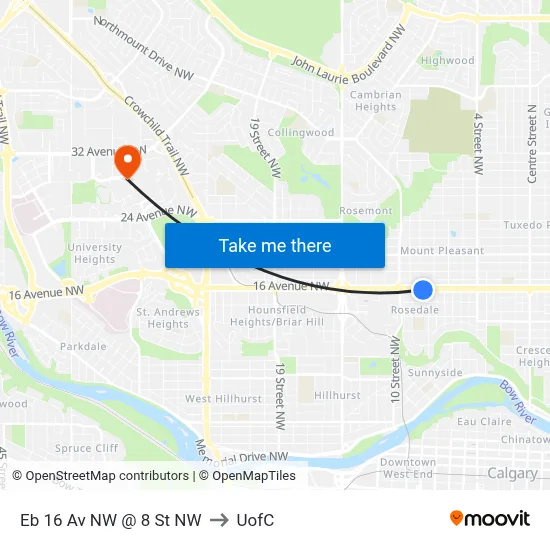 Eb 16 Av NW @ 8 St NW to UofC map