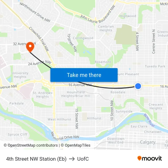 4th Street NW Station (Eb) to UofC map