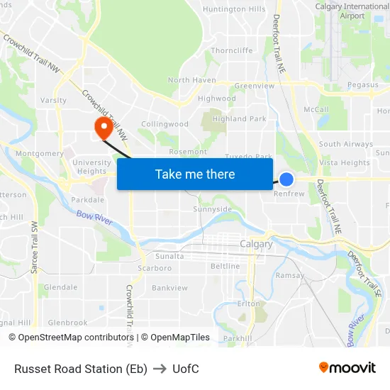Russet Road Station (Eb) to UofC map