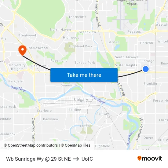 Wb Sunridge Wy @ 29 St NE to UofC map
