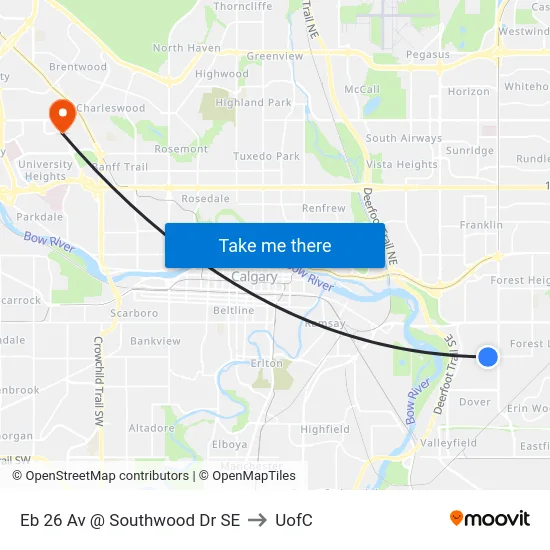 Eb 26 Av @ Southwood Dr SE to UofC map