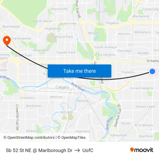 Sb 52 St NE @ Marlborough Dr to UofC map
