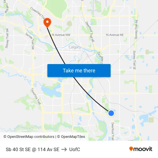 Sb 40 St SE @ 114 Av SE to UofC map