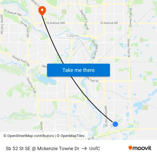 Sb 52 St SE @ Mckenzie Towne Dr to UofC map