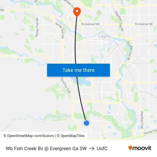 Wb Fish Creek Bv @ Evergreen Ga SW to UofC map