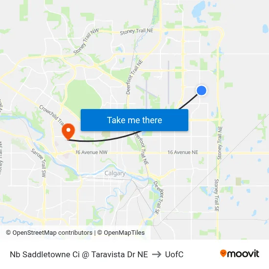 Nb Saddletowne Ci @ Taravista Dr NE to UofC map