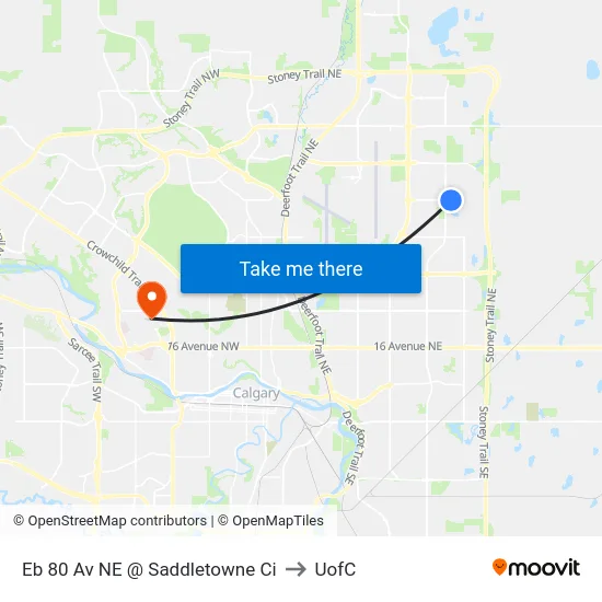Eb 80 Av NE @ Saddletowne Ci to UofC map