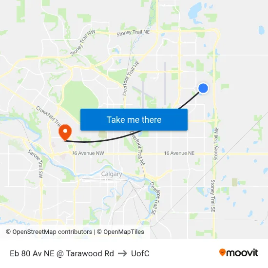 Eb 80 Av NE @ Tarawood Rd to UofC map
