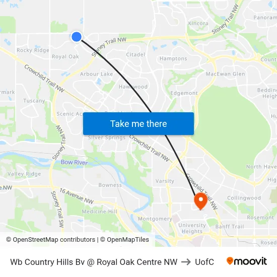 Wb Country Hills Bv @ Royal Oak Centre NW to UofC map