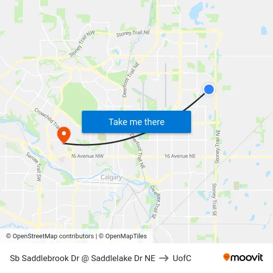Sb Saddlebrook Dr @ Saddlelake Dr NE to UofC map