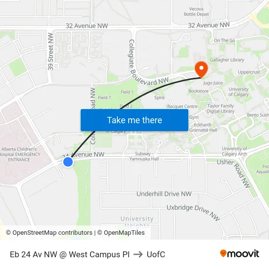 Eb 24 Av NW @ West Campus Pl to UofC map