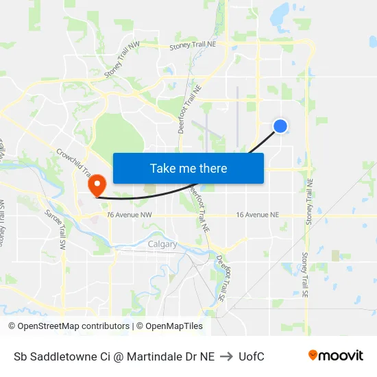 Sb Saddletowne Ci @ Martindale Dr NE to UofC map