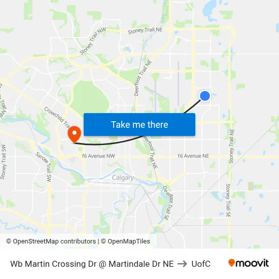 Wb Martin Crossing Dr @ Martindale Dr NE to UofC map