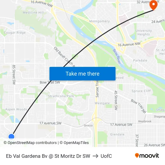 Eb Val Gardena Bv @ St Moritz Dr SW to UofC map