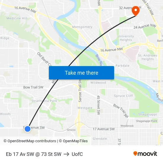 Eb 17 Av SW @ 73 St SW to UofC map