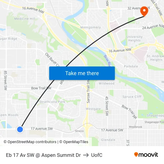 Eb 17 Av SW @ Aspen Summit Dr to UofC map