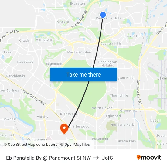 Eb Panatella Bv @ Panamount St NW to UofC map