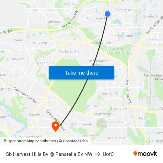 Sb Harvest Hills Bv @ Panatella Bv NW to UofC map