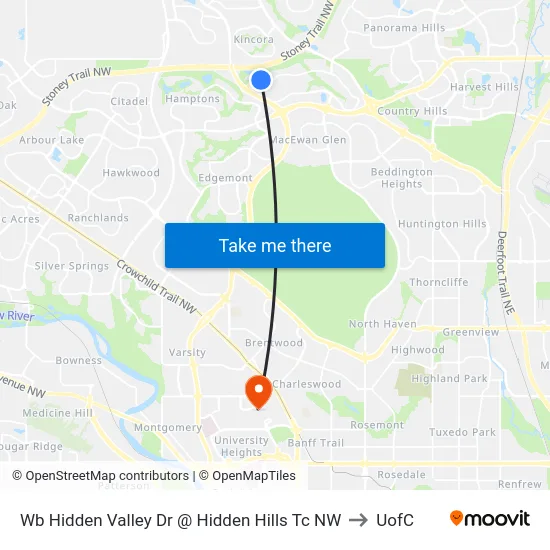 Wb Hidden Valley Dr @ Hidden Hills Tc NW to UofC map