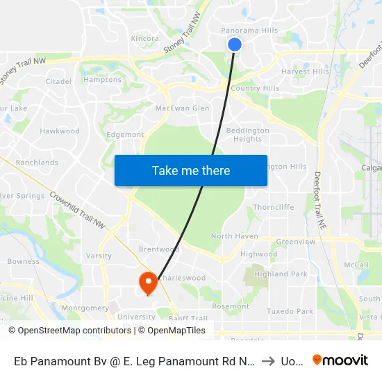 Eb Panamount Bv @ E. Leg Panamount Rd NW to UofC map